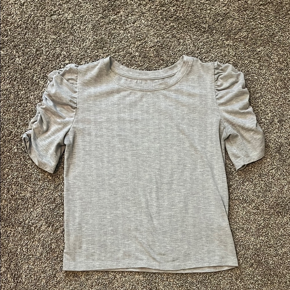 Gray Ruched Sleeve Women's Top